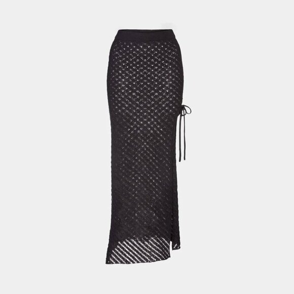 NWT Knix Crochet-Knit Maxi Beach Skirt Cover-Up Black M/L - Picture 1 of 9